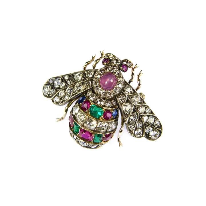 19th century diamond, ruby, emerald and sapphire bee brooch